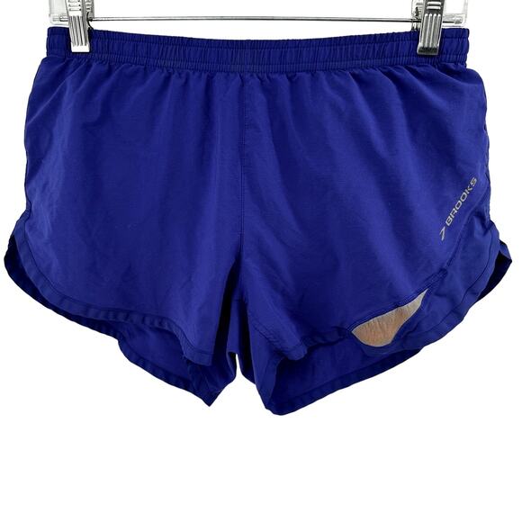 Brooks Running Short Pull On Stretch Drawstring Pockets Athletic Blue Medium - Picture 1 of 4